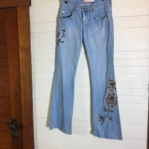Floral Bead Embellished Jeans Mid Rise Flare